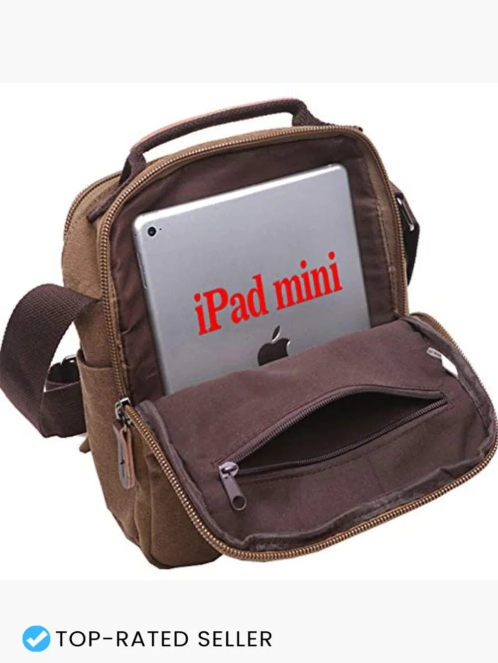 Small Canvas Crossbody Messenger Bag Work Bag 9 Pockets Adjustable Strap
